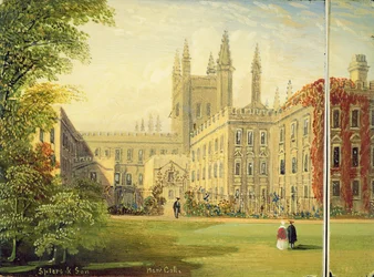 Victoriaanse Kaartendoos, met een Scène van New College, Oxford en de Garden Quad